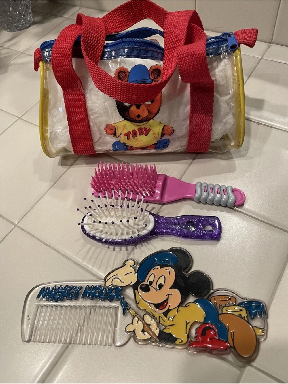 Kids Clear Travel Hair Brush Set with Pink & Purple Brushes - Brand: